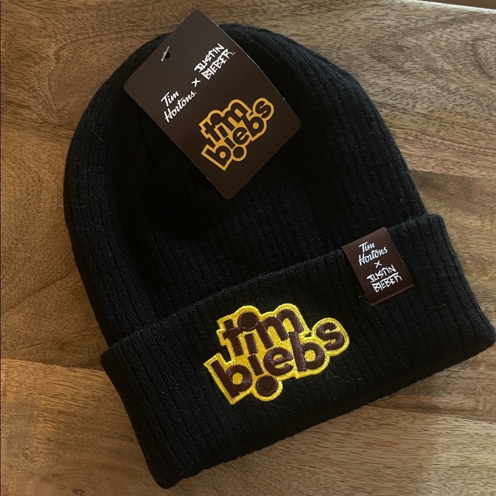 “Tim biebs” Justin Bieber x Tim Hortons Beanie - Black and Yellow